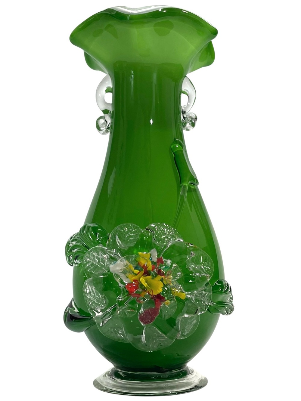 Antique 1910s Stevens Williams England Victorian lGreen Shatter Art Glass Vase